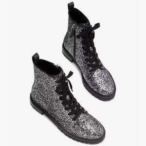 Kate Spade Jemma Silver Glitter Leather Combat Boots Women's 6.5 NEW